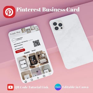 Pinterest iPhone-visitekaartje | Digitale download | Bewerkbaar in canvas | QR-code + socialmediakaart | Digitaal visitekaartje | Pinterest