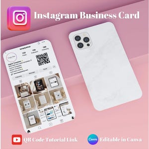 Instagram iPhone-visitekaartje | Digitale download | Bewerkbaar in canvas | QR-code + socialmediakaart | Digitaal visitekaartje | Instagram