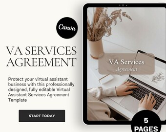 Vertragsvorlage für Virtueller Assistent: Bearbeitbare Canva VA-Servicevereinbarung (PDF-Download
