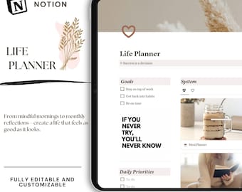 Notion Life Planner Template | Digital Dashboard (Editable Download