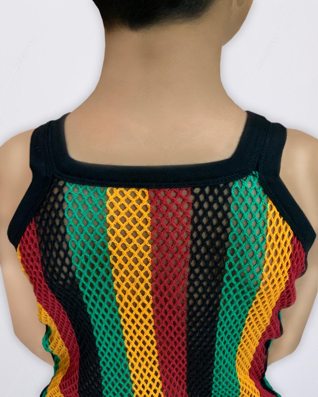 Gilet Uomo Rasta A Rete Con Stringhe 100% Cotone A Rete Aderente - Foto 7