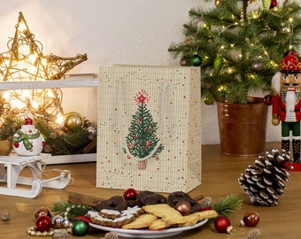 GREENLINE Geschenktaschen Weihnachten 6 Stück Medium 18x23x10cm Geschenktüten edle Zuckerrohrpapier Tragetasche Baumfrei A4 Geschenkbeutel