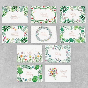 Geburtstagskarten 10 Stück mit Umschlag, hochwertige Klappkarte mit Natur Blumen Motiven, Glückwunschkarten gedruckt auf edlem Naturkarton