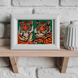 Impression giclée moderne de jumeaux tigre, impression d'art pour chambre de lits jumeaux, ensemble d'impressions de naissance de jumeaux, filles jumelles, garçons jumeaux, cadeau jumeau garçon et fille, affiche animal image 6