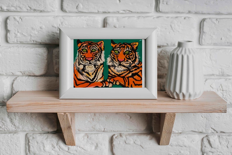 Impression giclée moderne de jumeaux tigre, impression d'art pour chambre de lits jumeaux, ensemble d'impressions de naissance de jumeaux, filles jumelles, garçons jumeaux, cadeau jumeau garçon et fille, affiche animal image 6