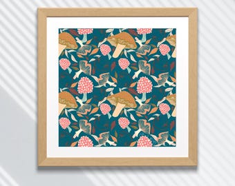 Whimsical Mushroom Art Print: Cottagecore Fungi Wall Decor