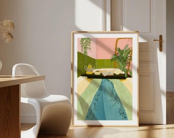 Tattoo Girly Bathroom Art Print: Relaxation Self Care Gifts for Her