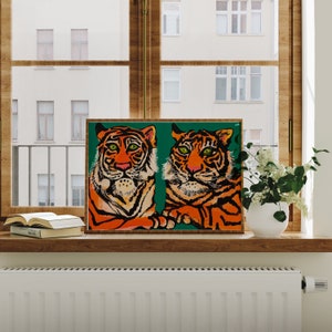 Impression giclée moderne de jumeaux tigre, impression d'art pour chambre de lits jumeaux, ensemble d'impressions de naissance de jumeaux, filles jumelles, garçons jumeaux, cadeau jumeau garçon et fille, affiche animal image 3