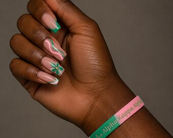Alpha Kappa Alpha Pink Green Silicone Bracelet – Sorority Wristband Accessory