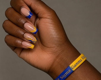 Sigma Gamma Rho Silicone Bracelet: Blue and Yellow Sorority Wristband