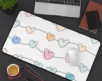 Tapis de bureau coeurs colorés, décoration de bureau mignonne, tapis de souris, cadeau pour elle, organiseur d&#39;espace de travail, Saint-Valentin