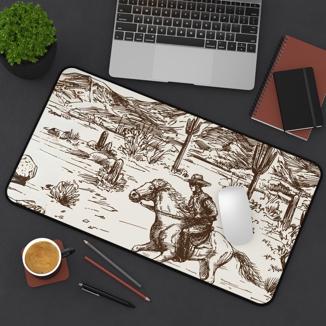 Vintage Cowboy Desk Mat, Western Office Decor, Non-slip Neoprene Mouse ...