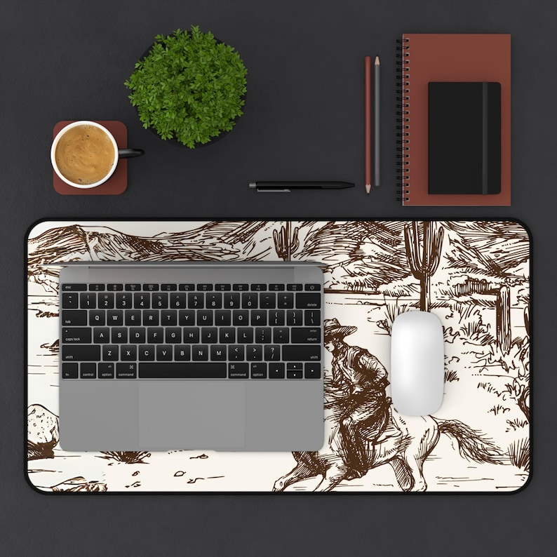 Vintage Cowboy Desk Mat, Western Office Decor, Non-slip Neoprene Mouse ...