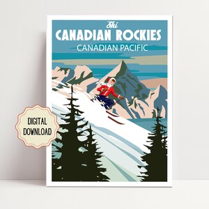 Vintage Ski Art Print, Digital Ski Poster, Retro Ski Wall Decor, Apres Ski Printable, Skiing Travel Photo, Instant Download