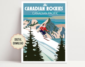 Vintage Ski Canadian Rockies Art Print (Digital Download)
