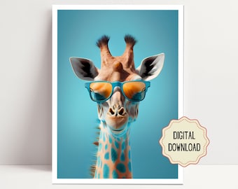 AI Giraffe with Sunglasses Print, Whimsical Animal Art (Digital Download)