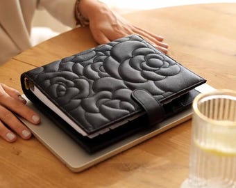 A5 Vegan Leather Planner Binder – Black | Refillable 6-Ring Organizer