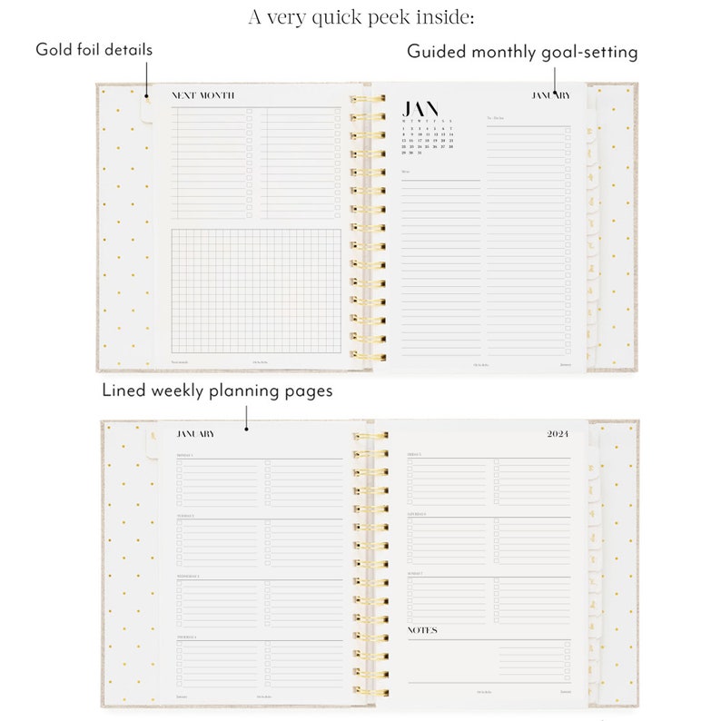 Dated Weekly Planner Pink Cloth you DECIDE when to START organiser gift for her monthly, weekly book Personalised Planner image 6