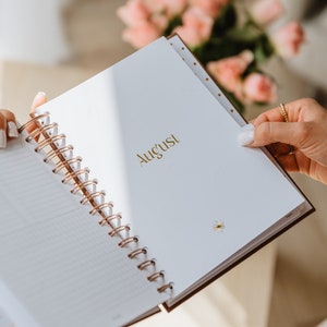 Dated Weekly Planner Light Brown Cloth you DECIDE when to START organiser gift for her monthly, weekly book Personalised Planner image 8