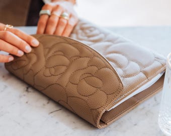 A5 Planner Binder – Beige Vegan Leather, Gold Rings, Elegant Organizer