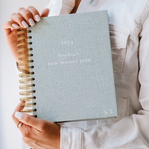 Dated Weekly Planner - Sage Green Cloth | you DECIDE when to START | organiser | gift for her | monthly, weekly book | Personalised Planner