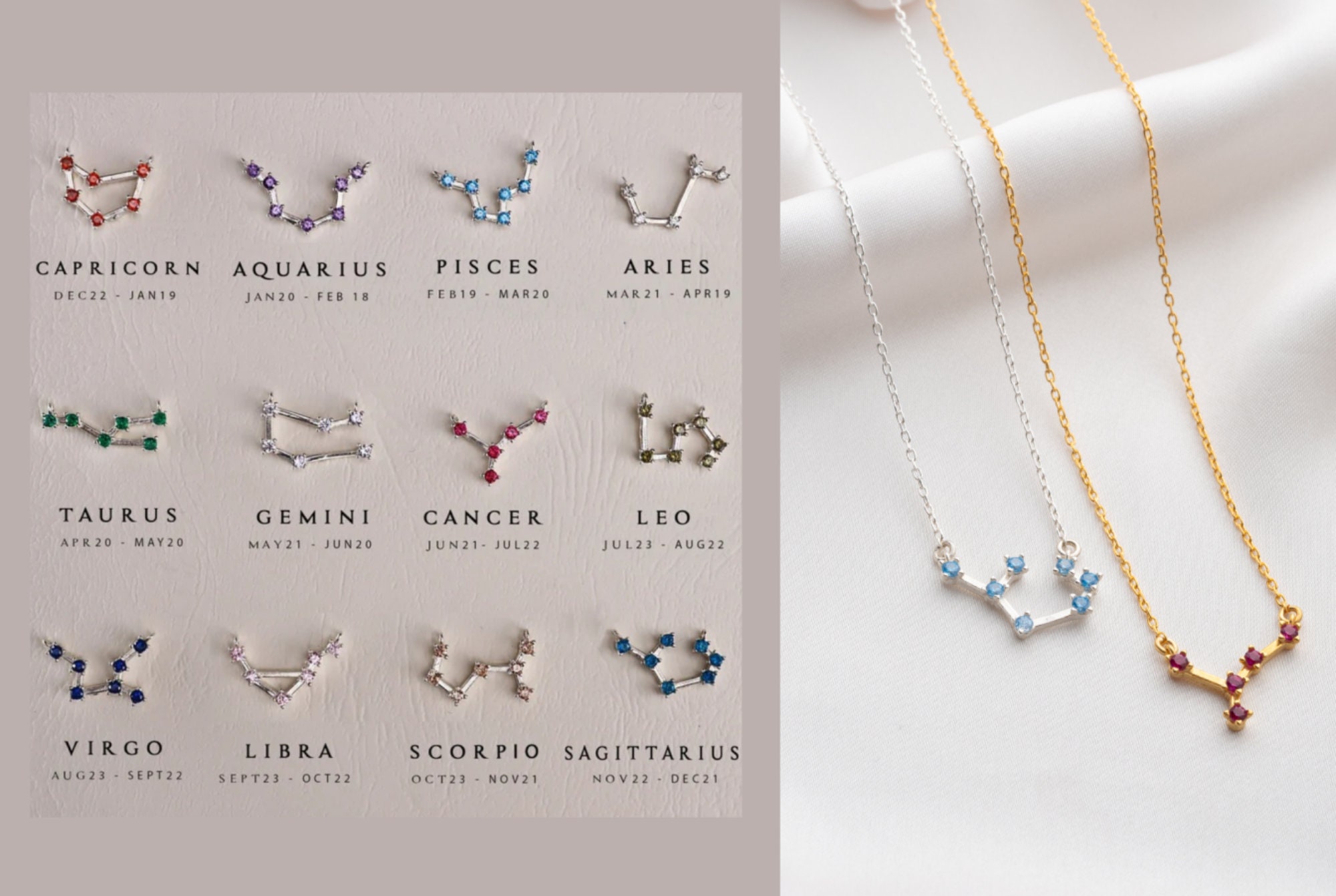 Personalized Constellation Star Sign Necklace Zodiac Necklace 12 