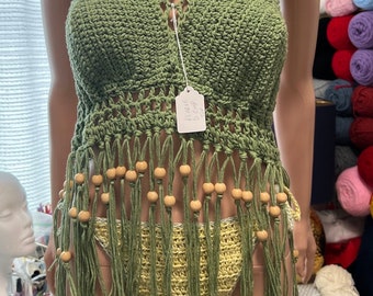 Crochet Halter top with beads and fringes