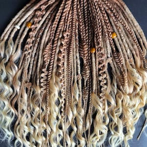Cream gold Blonde, Curly mix, Synthetic Dreads, Wave Dreads, Beige Blonde Dreadlocks with Accessories, Boho de dreadlocks