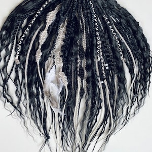 Black dreadlocks, Mix of black and gray dreadlocks with braids, Custom DE  black hair extensions