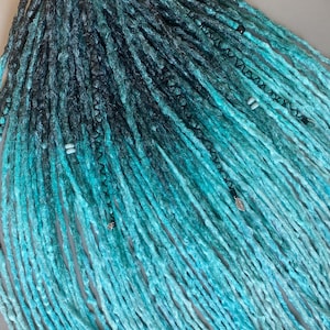 Boho dreadlocks, Double ended dreadlocks, Full set, Ombre in light blue, Synthetic braids, Dreadlock extensions
