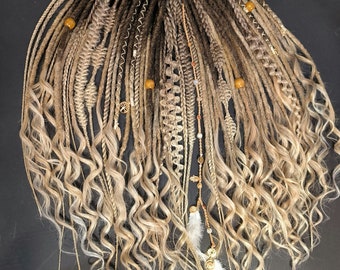 Gekrulde synthetische dreads met dubbele uiteinden - donkerbruin tot blond ombre boho-extensies