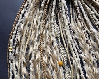 Boho dreadlocks, Mix of Double ended dreadlocks and de braids, Full set, Powdery Blonde set , Synthetic braids, Dreadlock extensions