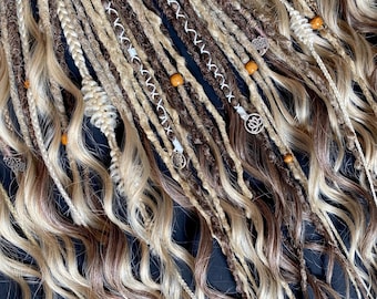 Boho dreadlocks| Mix of Double ended dreadlocks| Full set| Light brown to blond Ombre| Dreadlock extensions