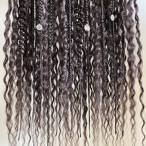 Double ended curly dreads, Boho dreadlocks, Dark brown curl dreadlocks, Soft wavy dreadlocks, Full set wavy dreads