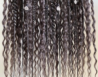 Dark Brown Curly Dreadlocks: Boho Synthetic Hair Extensions