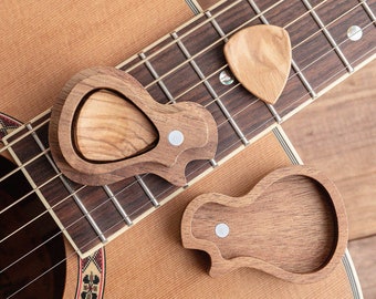 Wood Guitar Pick Set, Wooden Guitar Pick Holder, Guitar Player Gifts, Wooden Guitar Pick Case, Anniversary Gift for Dad, Guitar Pick Box