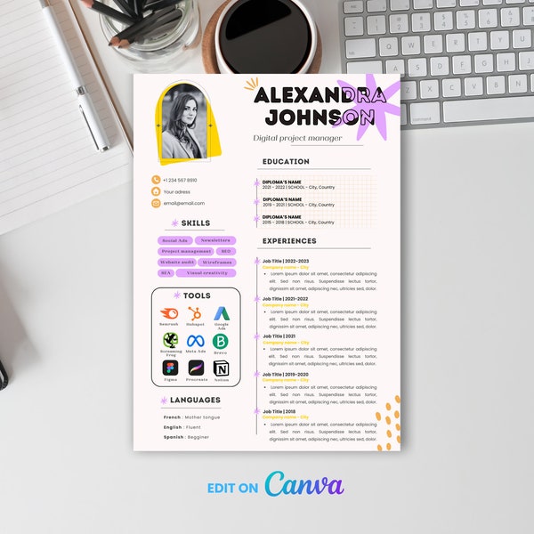 Modern and original CV template to edit on Canva