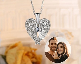 Personalized Angel Wings Projection Necklace,Custom Photo Projection Necklaces,Wing Sympathy Gift, Loss of Mom,Mother,Dad,Brother,Sister