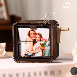 Custom Photo Flipbook Animation Box, Personalized Photo & Music Crank Photobox, Wooden Picture Box with Light, Anniversary Gift for Couples