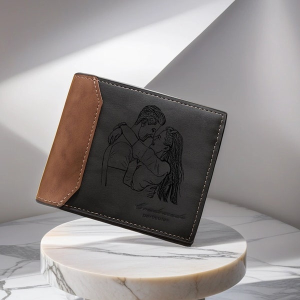 Portefeuille photo personnalisé pour homme, Portefeuille avec texte personnalisé, Portefeuille avec nom gravé, Cadeaux pour papa, Cadeaux pour lui, Cadeau de fête des pères, Cadeau d'anniversaire de naissance