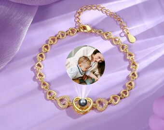 Pulsera interior con imagen personalizada, pulsera con dije de foto conmemorativa personalizada, pulsera de proyección, regalos para mamá, regalo de aniversario para ella