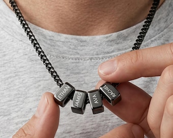Custom Mens Necklace with Family Name,Personalized Engraved Name Beads Jewelry,1st Fathers Day Gift,Husband Gifts,Dad Birthday gift