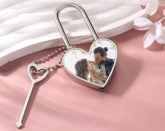 Cadenas coeur photo personnalisé, cadenas rond gravé avec photo, cadenas avec gravure, cadenas d'amour, cadeau pour couple personnalisé, cadeau d'anniversaire de mariage