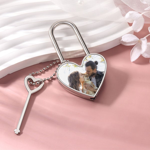 Personalized Photo Heart Padlock,Engraved Round Lock with Photo,Lock with Engraving,Love Lock,Custom Couples Gift,Wedding Anniversary Gift