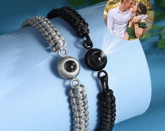 Custom Photo Projection Bracelet,Braided Rope Bracelet,Christmas Memorial Bracelet Gift for Lover,Picture Inside Jewelry,Gift for Boyfriend