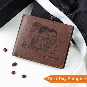 Personalisierte Weihnachtsgeschenke für Ihn, Benutzerdefinierte Foto Herren Brieftasche, Brieftasche mit Gravur, Leder Brieftasche für Männer, Jahrestagsgeschenk für Ihn