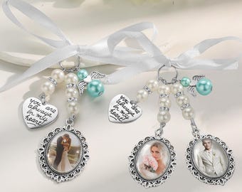 Personalized Flower Bouquet Photo Charm, Custom Wedding Photo Pin, Memorial Photo Pin, Bridal Bouquet Charm,Mother of the Bride Wedding Gift