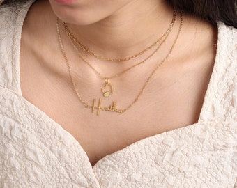 Collier triple épaisseur, lot de 3, collier prénom personnalisé avec petit coeur, superposition de colliers, cadeau pour elle, cadeau de fête des mères