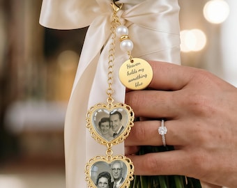 Ciondolo personalizzato con foto per bouquet, ciondolo personalizzato per bouquet da sposa, spilla commemorativa per lo sposo, regalo in ricordo della sposa