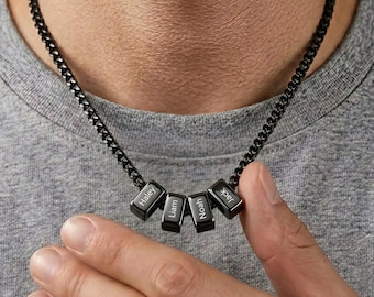 Collana da uomo personalizzata con nome di famiglia, gioiello con perline personalizzate incise con nome, regalo per la prima festa del papà, regalo per il marito, regalo di compleanno per il papà